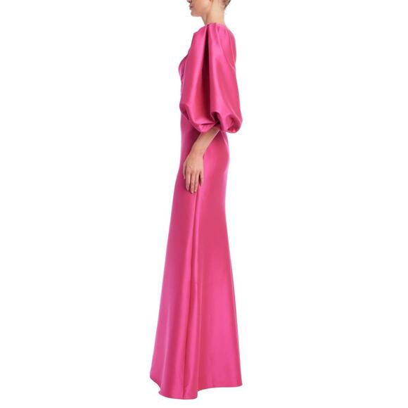 Badgley Mischka Mikado Twill One-Shoulder Gown Hot Fuchsia sz 4 Prom Pageant NWT - Picture 2 of 5